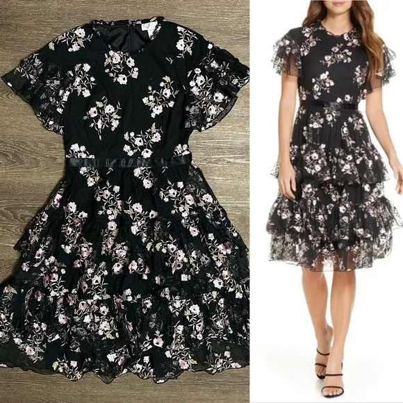 NEW Rachel Parcell Black soft pink Embroidered Floral
Tiered Dress size small - Picture 4 of 11